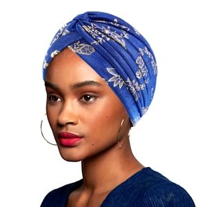Gorgeous Blue Turban Accents Comfy Chemo Alopecia Hair Loss Fashion Statement
